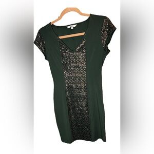 BB Dakota Green Bronze Sequined Short Sleeve Sheath Mini Dress Size Small